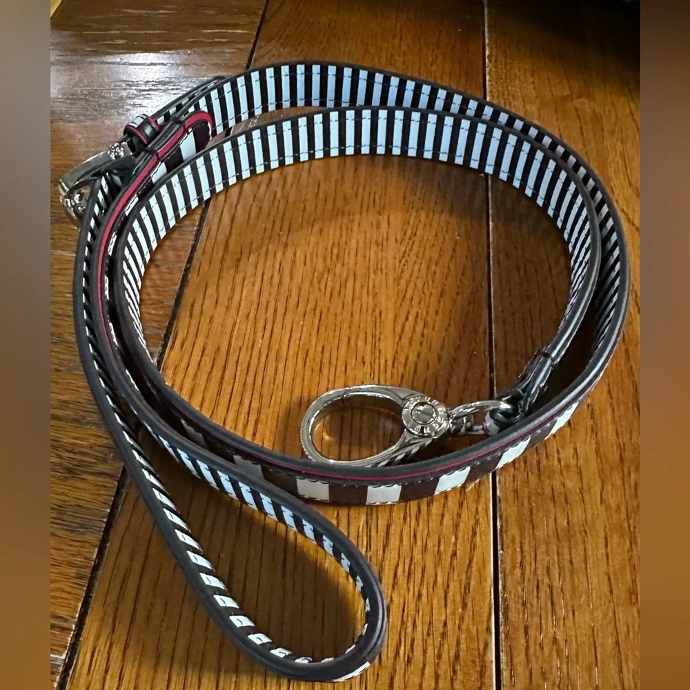 Vintage NWT Henri Bendel Centennial Stripe Safianno Leather Pet Collar Leash Set
